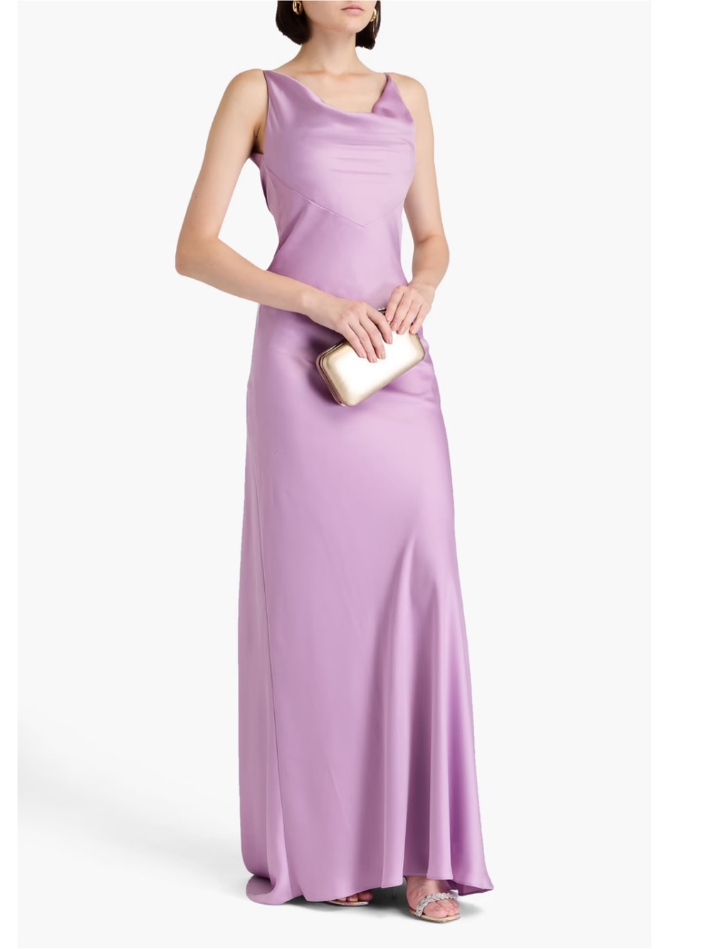 Rhea Costa Lilac Lace Up stretch satin Maxi Dress Gown IT 40 $1,800